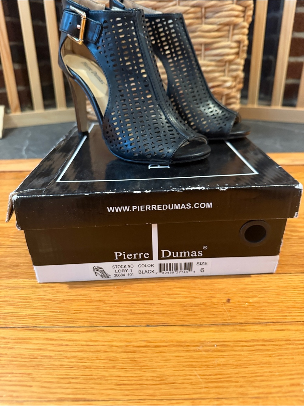 Pierre Dumas Black Laser-Cut Peep-Toe High Heels